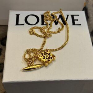 Loewe Gold Tone Charm Necklace Anagram Pendant Italy Made Like New